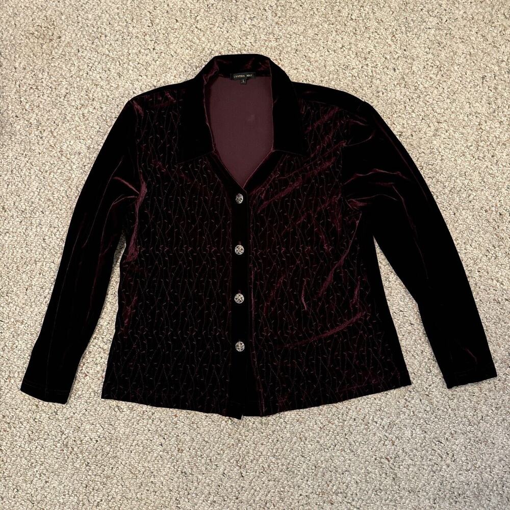 Cynthia Max Women’s Velour Button Front Jacket Blazer‎ Purple Large Made In USA
